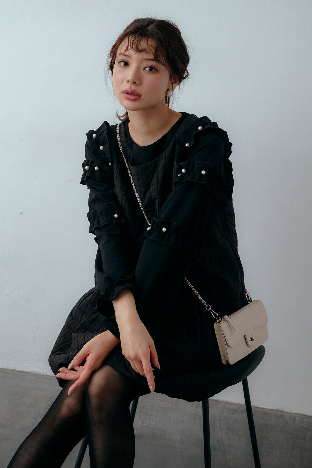 [予約/SET]フリルパールコンシャスブラウス+キルティングデザインミニジャンスカ(2set)