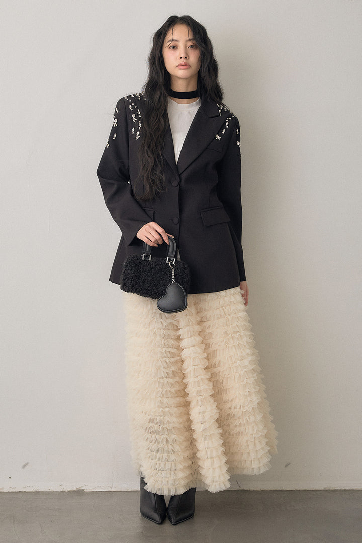 [予約/SET]ショルダービジューマニッシュジャケット+ホイップチュールティアードスカート(2set)