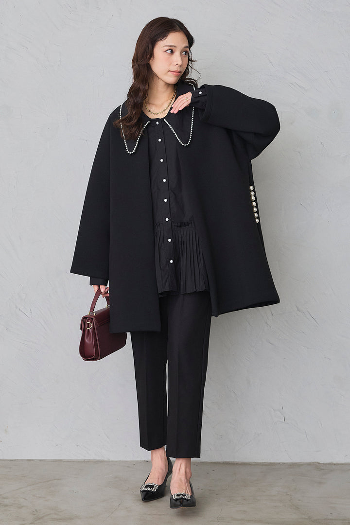 [予約]パールライン襟×プリーツシャツ