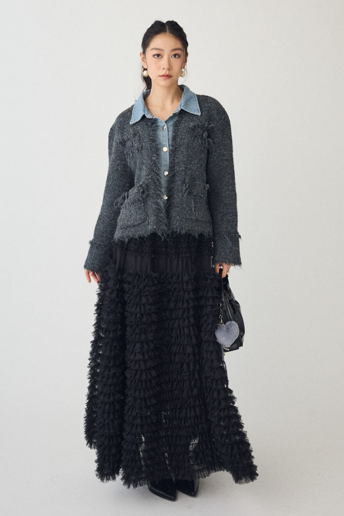 [予約]デニムシャツドッキングツイードカーデ