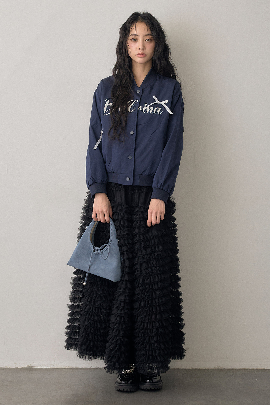 [予約/SET]ballerinaリボンブルゾン+ホイップチュールティアードスカート(2set)