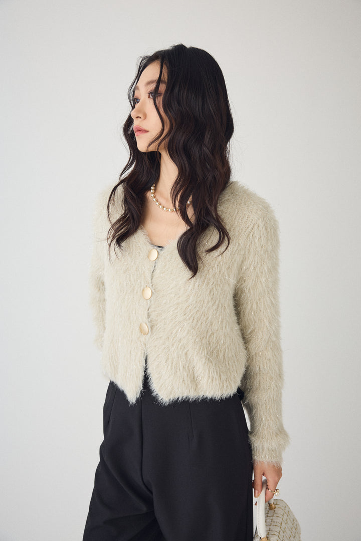 [予約]ゴールドボタンラメシャギーニット