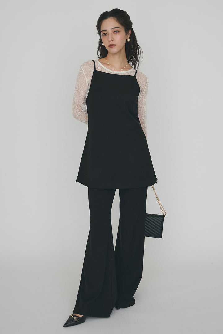 [予約/SET]ストレッチ繊細レーストップス+バックリボン美シルエットキャミチュニック+美脚セミフレアパンツ(3set)