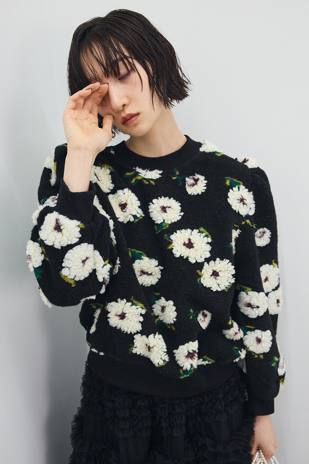 予約]ボアフラワーモチーフニット – Frene