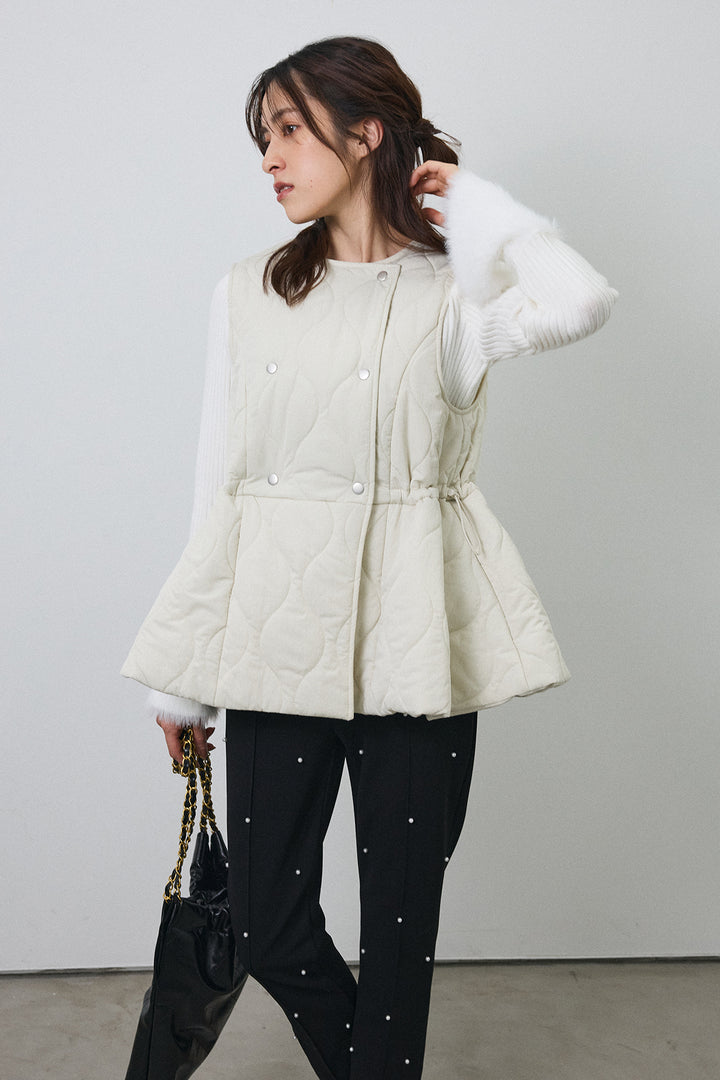 [予約/SET]キルティングフレアシルエットベスト+センターシームランダムパールパンツ(2set)