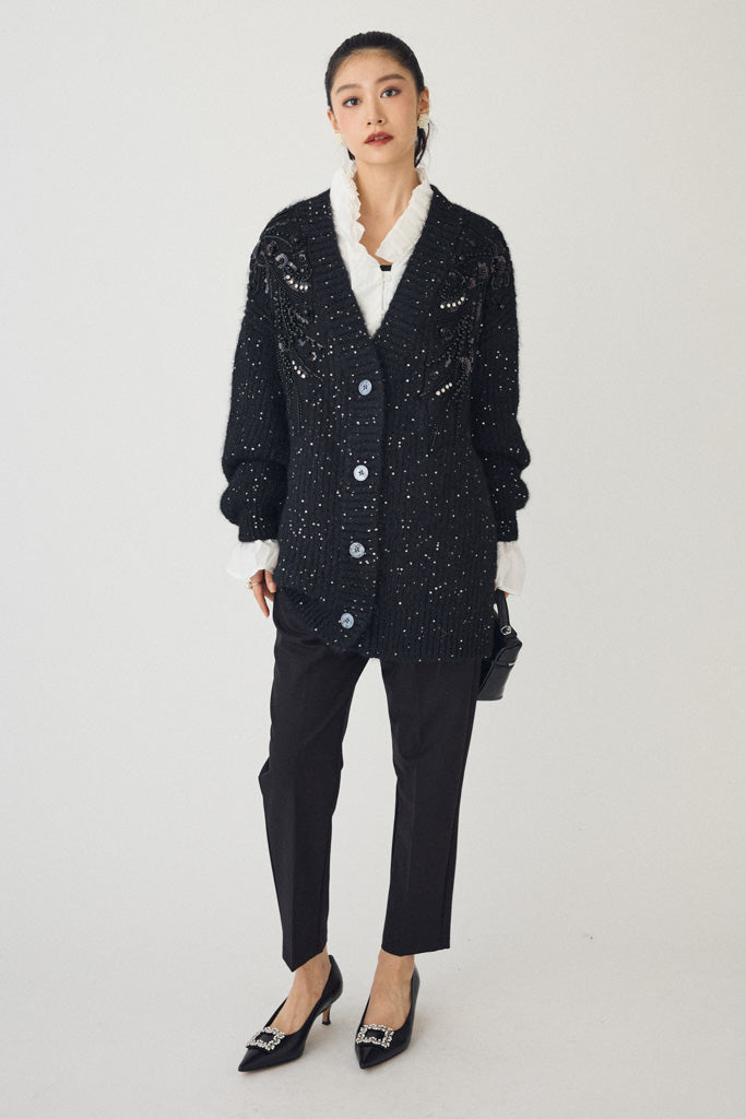 [予約]ビーズフラワースパンコールシャイニーニットカーデ