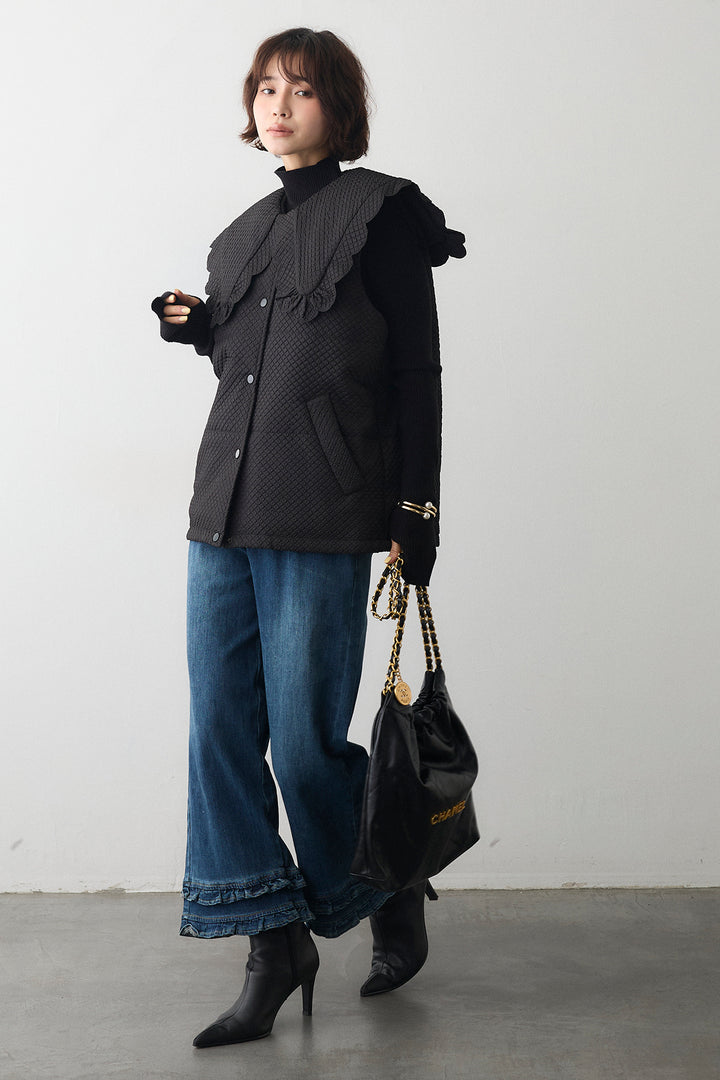 [予約/SET]ベーシックフィンガーホールリブニット+スカラップBIGカラーベスト(2set)