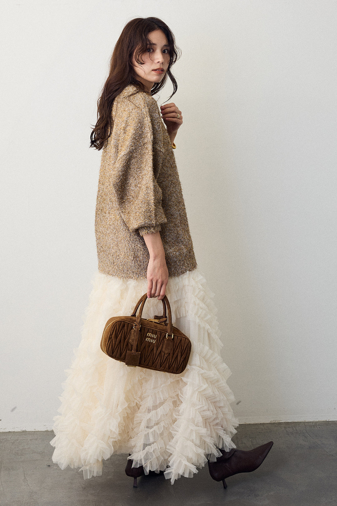 [予約/SET]グリッターラメニット+スフレアシメチュールスカート(2set)