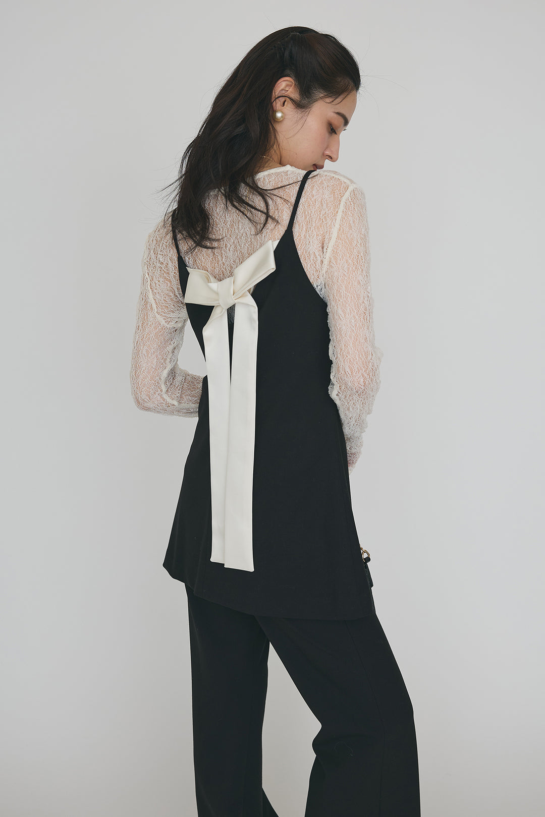 [予約/SET]バックリボン美シルエットキャミチュニック+美脚セミフレアパンツ(2set)