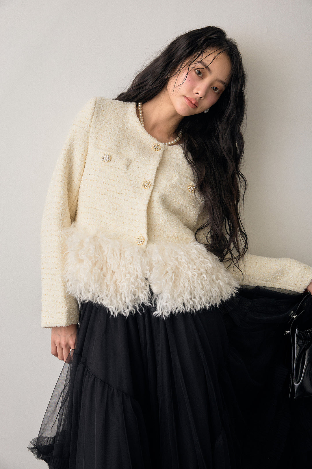 [予約]中綿ツイードロングファードッキングジャケット