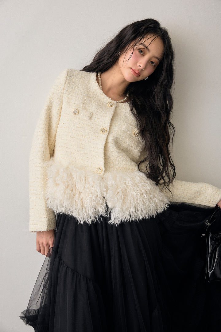 [予約]中綿ツイードロングファードッキングジャケット