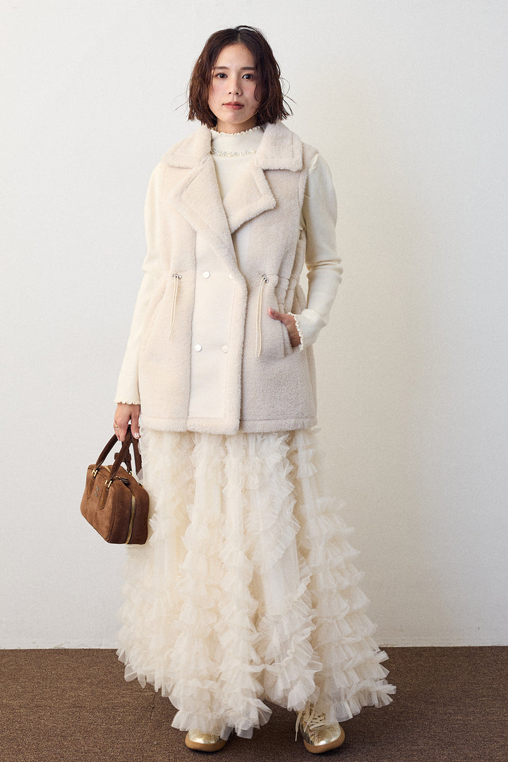 [予約/SET]テディボアウエストドロストベスト+スフレアシメチュールスカート(2set)