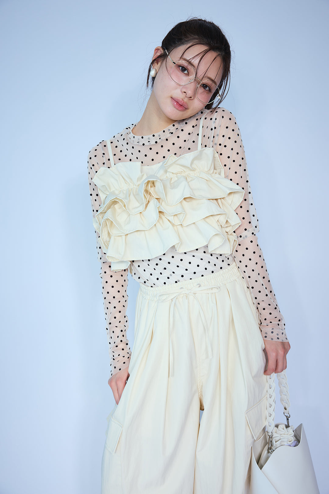 [予約/SET]シアードットフロッキートップス+撥水フリルビスチェ+撥水2wayジョガーパンツ(3set)