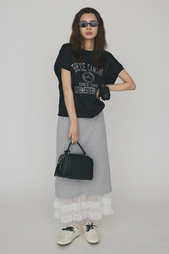 [予約/SET]ロゴ刺繍デザインリブカットT+フリルヘムスウェットスリットスカート(2set)