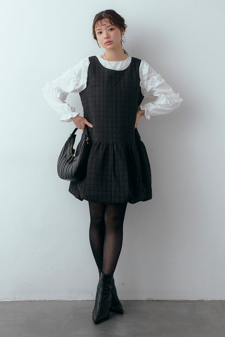 [予約/SET]フリルパールコンシャスブラウス+キルティングデザインミニジャンスカ(2set)