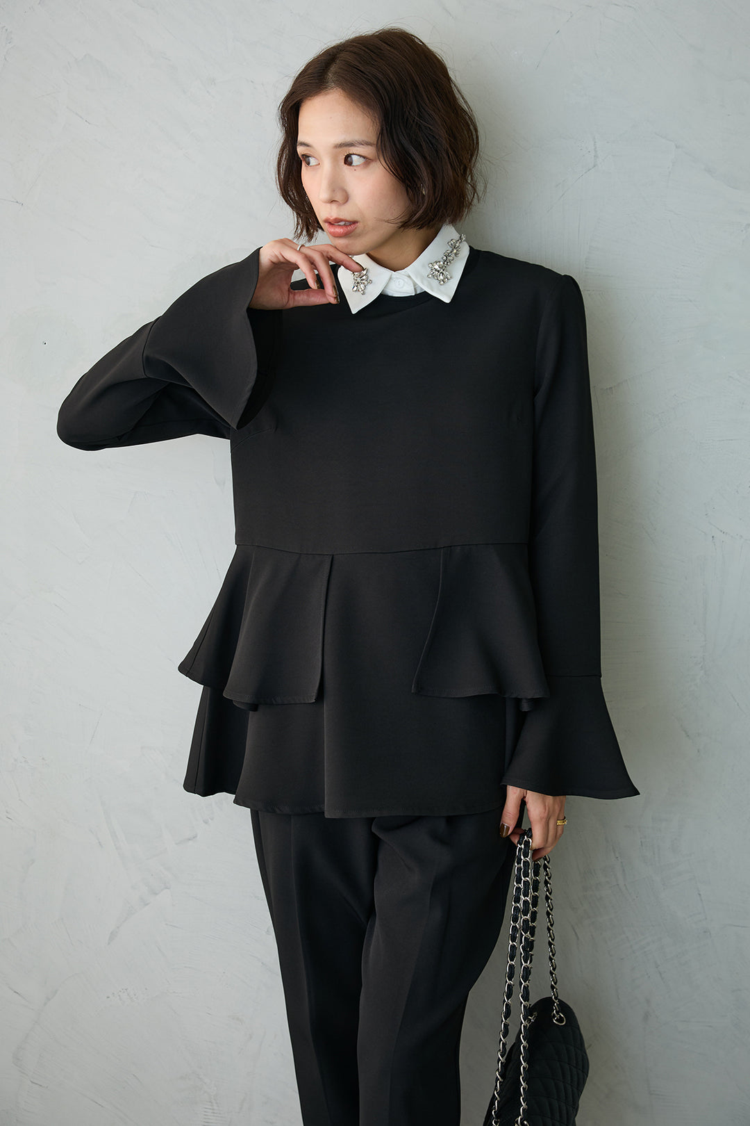 [予約]ティアードペプラムフレアスリーブブラウス