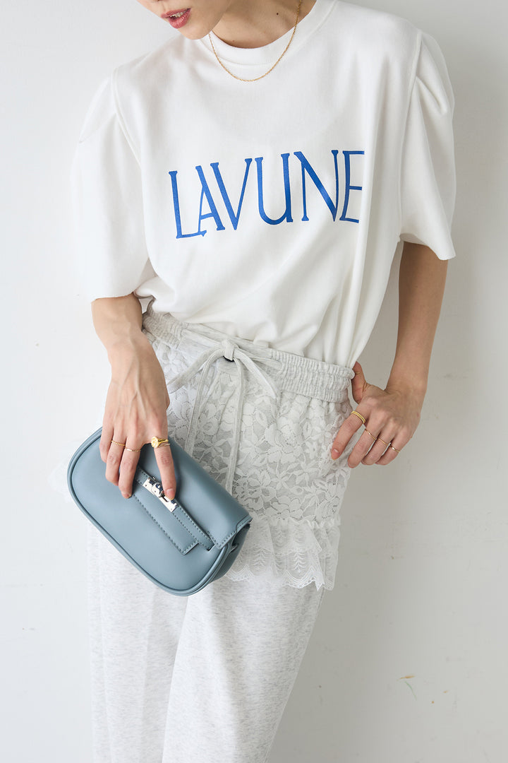 [予約/SET]LAVUNEパフスリーブTシャツ+レースレイヤード風スウェットパンツ(2set)