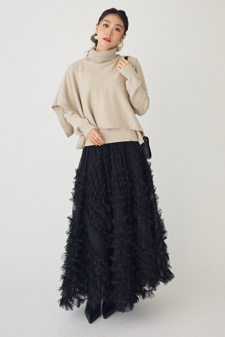 [予約/SET]アシメケープ2wayニット+スフレアシメチュールスカート(2set)