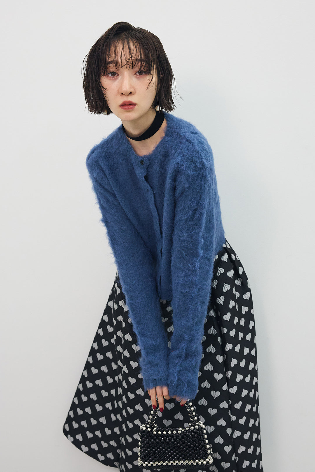 [予約]モヘアタッチクロップドニットカーデ