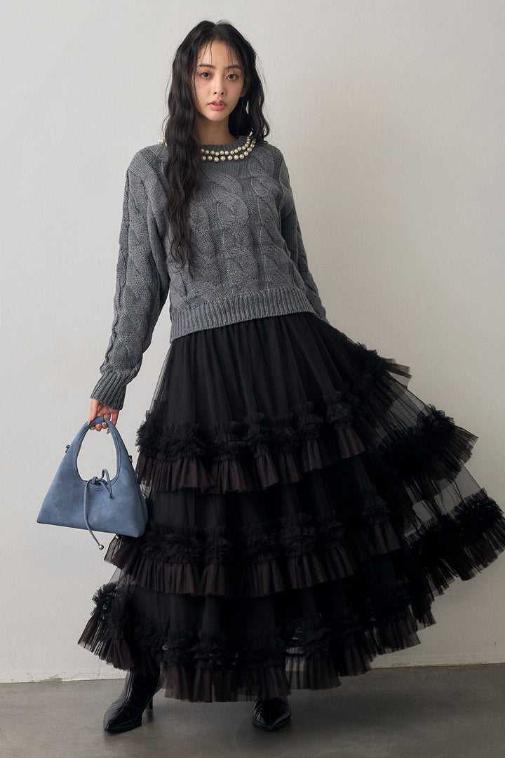 [予約]配色フリルティアードロマンティックスカート