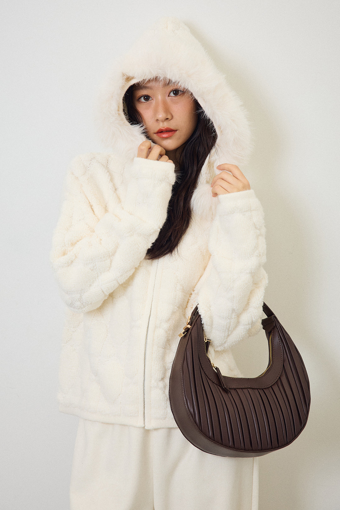 [予約/SET]フードファーキルトZIPニットブルゾン+ウォームタッチイージーパンツ(2set)