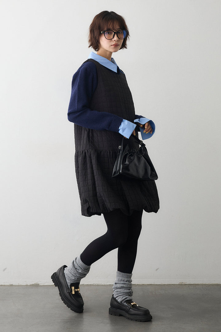 [予約/SET]シャツレイヤードニットプルオーバー+キルティングデザインミニジャンスカ(2set)