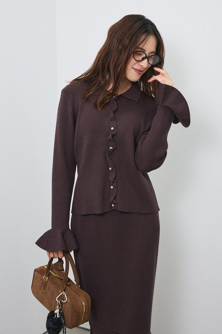 [予約]フロントラッフルデザインニットセットアップ