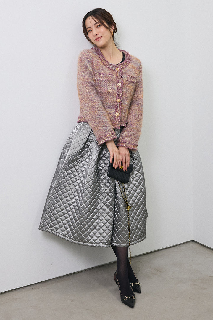 [予約/SET]カラーミックスツイードジャケット+メタリックキルティングフレアスカート(2set)