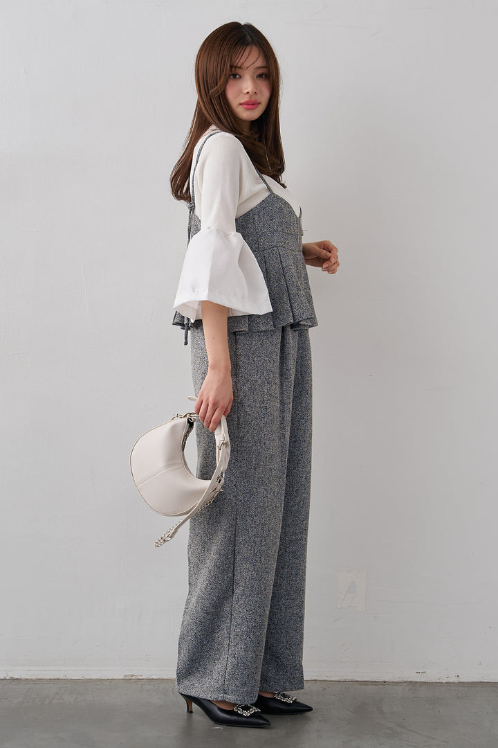 [予約/SET]タックフレア異素材ドッキングニットPO+プリーツビスチェオールインワン(2set)