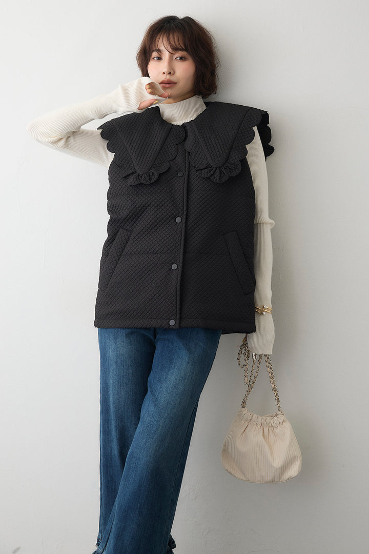 [予約/SET]スカラップBIGカラーベスト+フリルヘムデニムパンツ(2set)