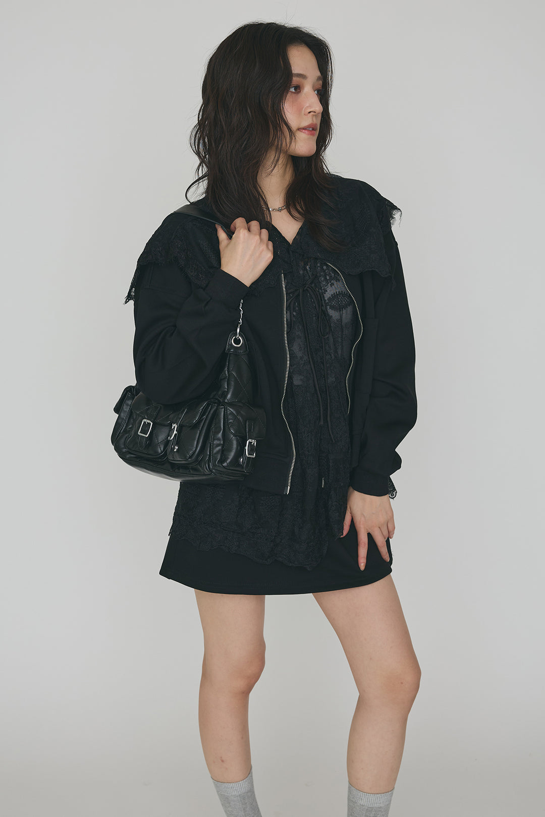 [予約]総レースカラーベストセットスウェットスカートセットアップ