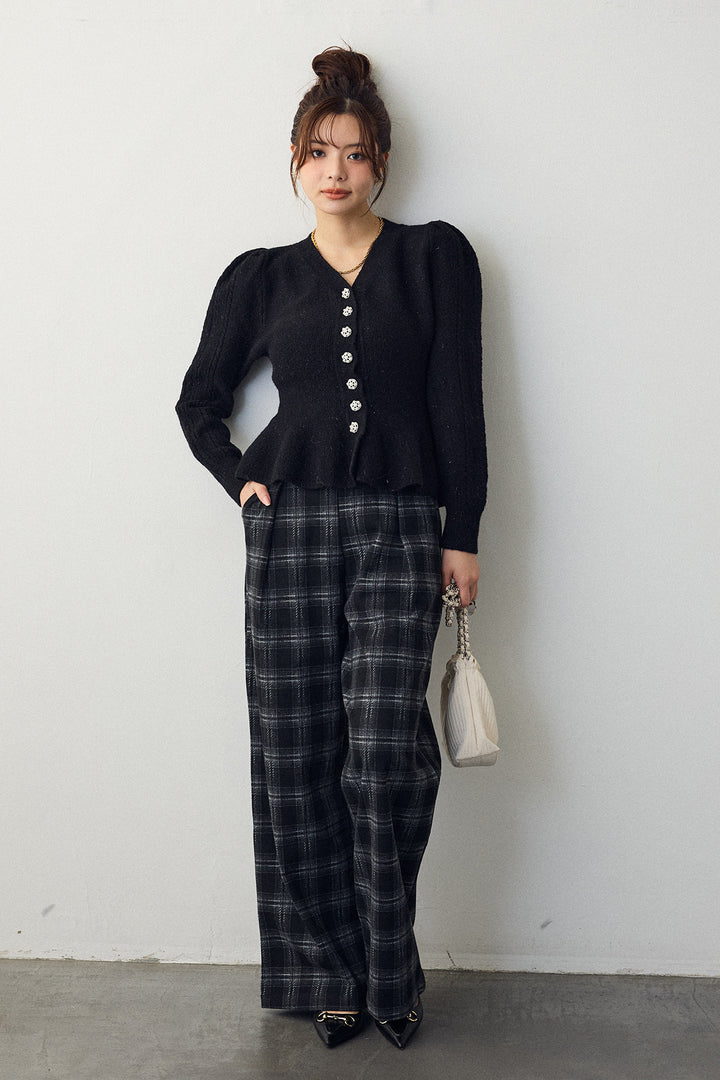 [予約]クラシカルチェックフラワーモチーフ付きパンツ