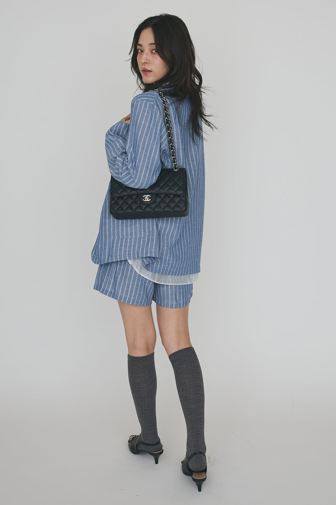 [予約/SET]ドライタッチオーガンジー切替タンクトップ+ストライプライトジャケットセットアップ(2set)