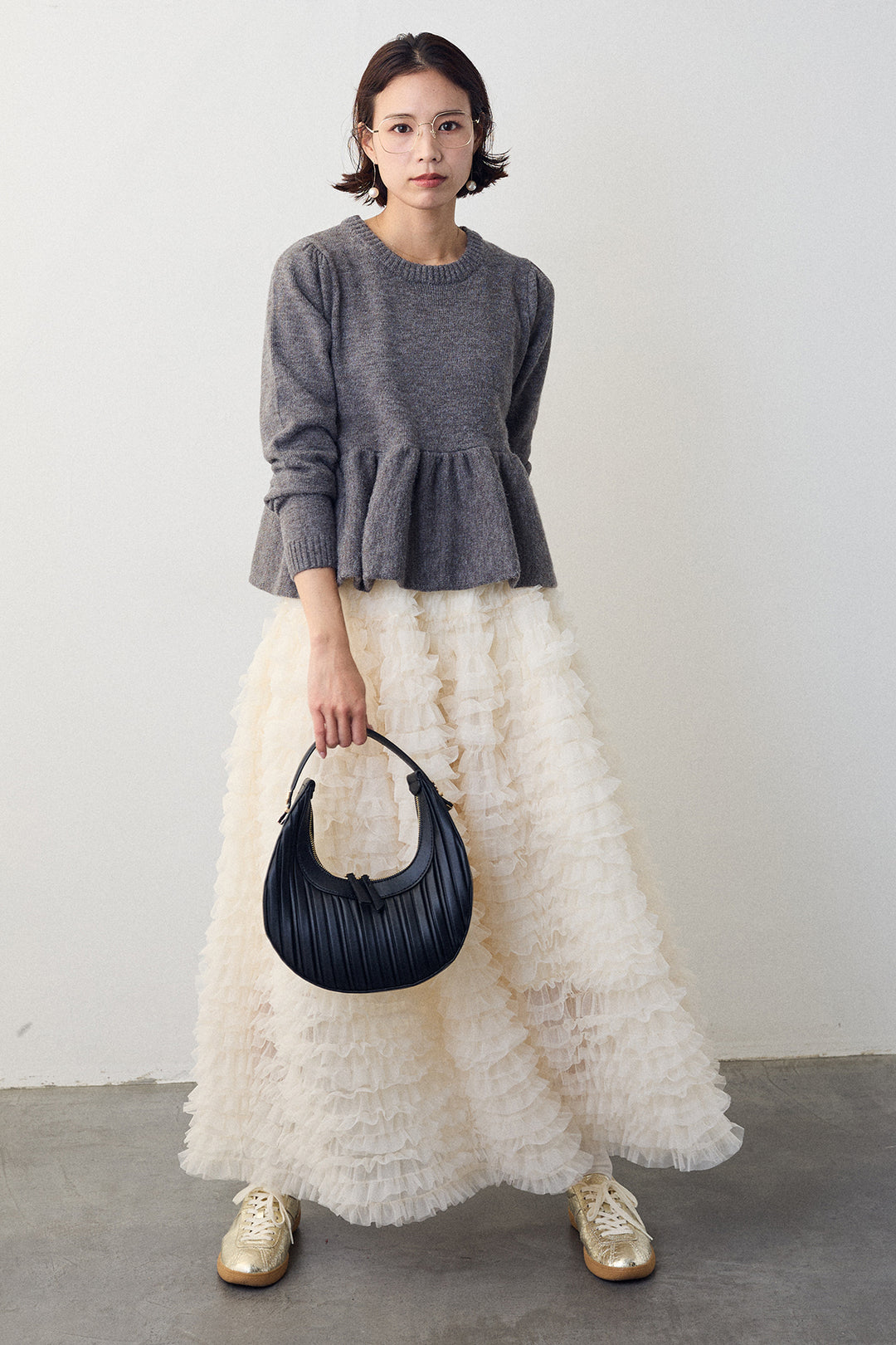 [予約/SET]アルパカタッチバルーンヘムニットプルオーバー+ホイップチュールティアードスカート(2set)