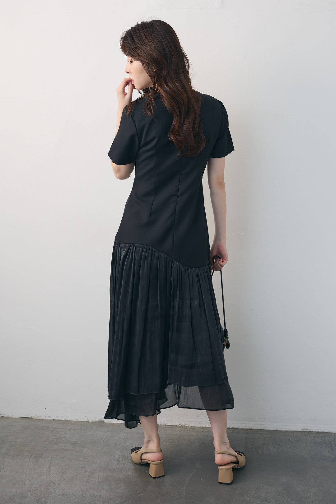 [予約]シフォン切替ハーフスリーブワンピース