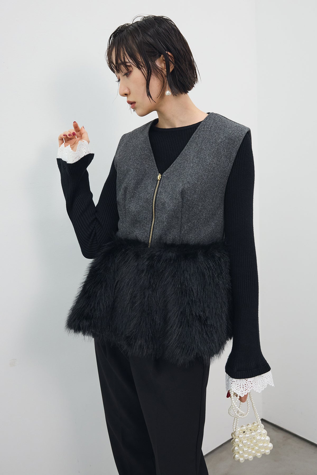 予約]フェイクファードッキングZIPベスト – Frene