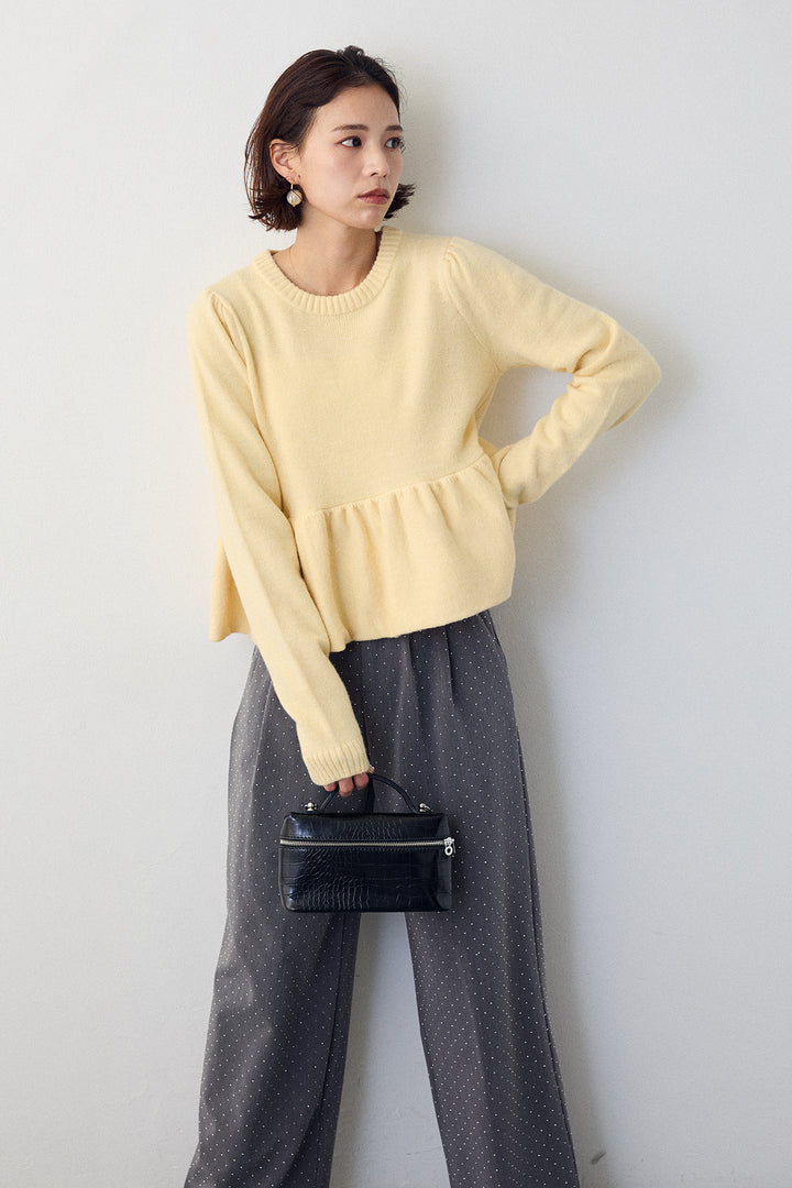 [予約/SET]アルパカタッチバルーンヘムニットプルオーバー+ラインストーンストレートパンツ(2set)