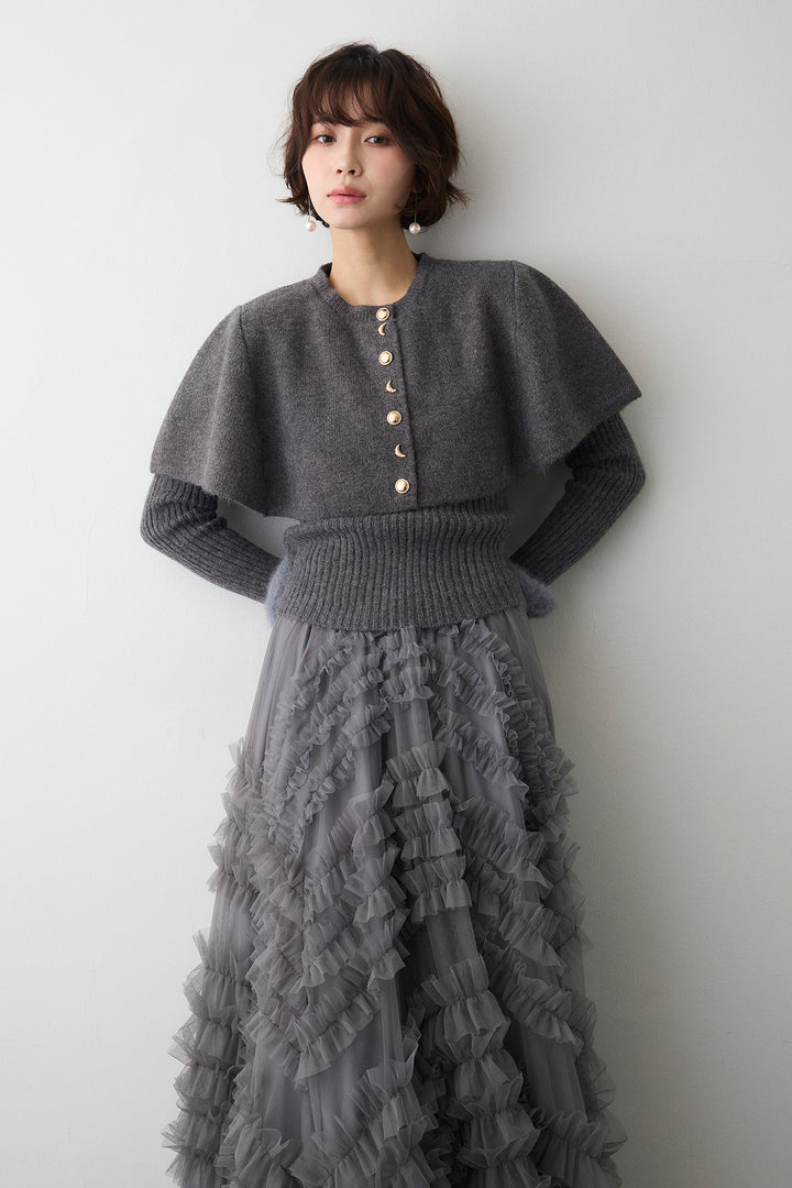 [予約]ミックス釦ケープ2wayニット