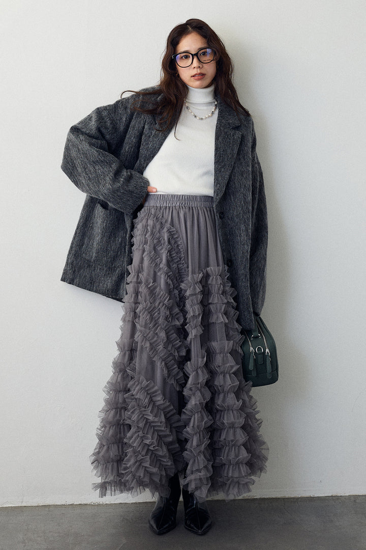 [予約/SET]シャギーミドル丈コート+スフレアシメチュールスカート(2set)