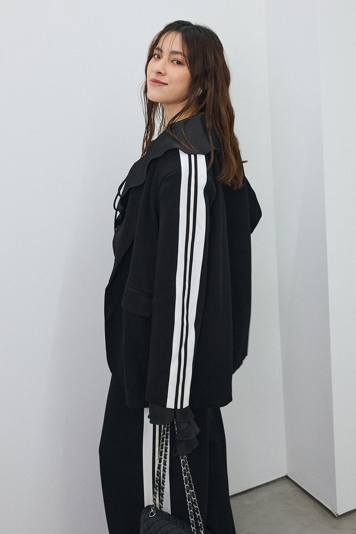 [予約/SET]サテンフリルベルスリーブブラウス+サイドラインマニッシュセットアップ(2set)