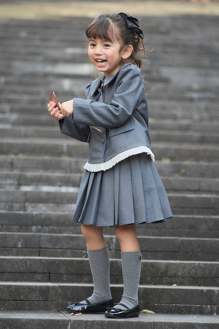 [予約/親子SET]ダブルプリーツクラシカルワンピース+[kids]クラシカルプリーツジャケットセットアップ(2set)