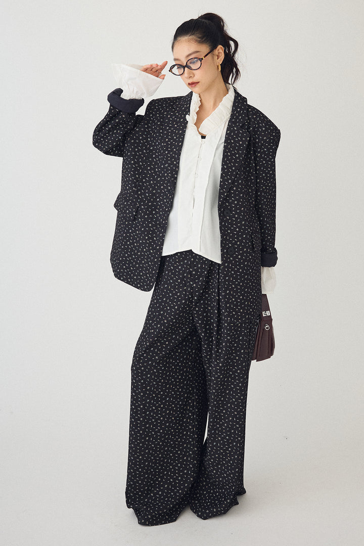 [予約/SET]ダブルプリーツカラーブラウス+ヴィンテージフラワー柄セットアップ(2set)