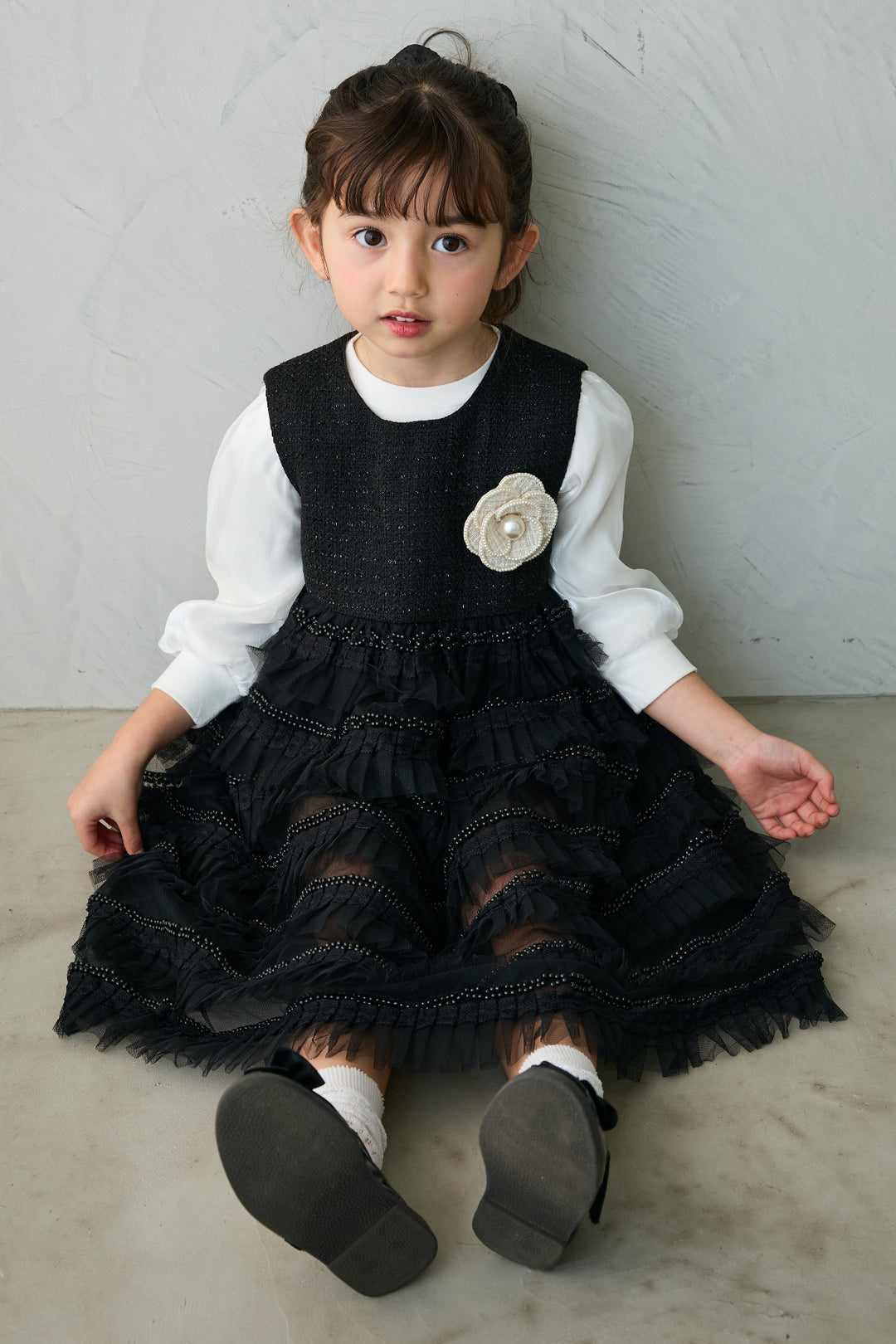 [予約](kids)ティアードプリーツパールワンピ