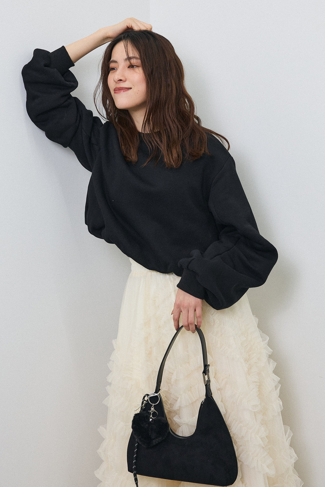 [予約/SET]裏起毛バルーンスリーブプルオーバー+スフレアシメチュールスカート(2set)