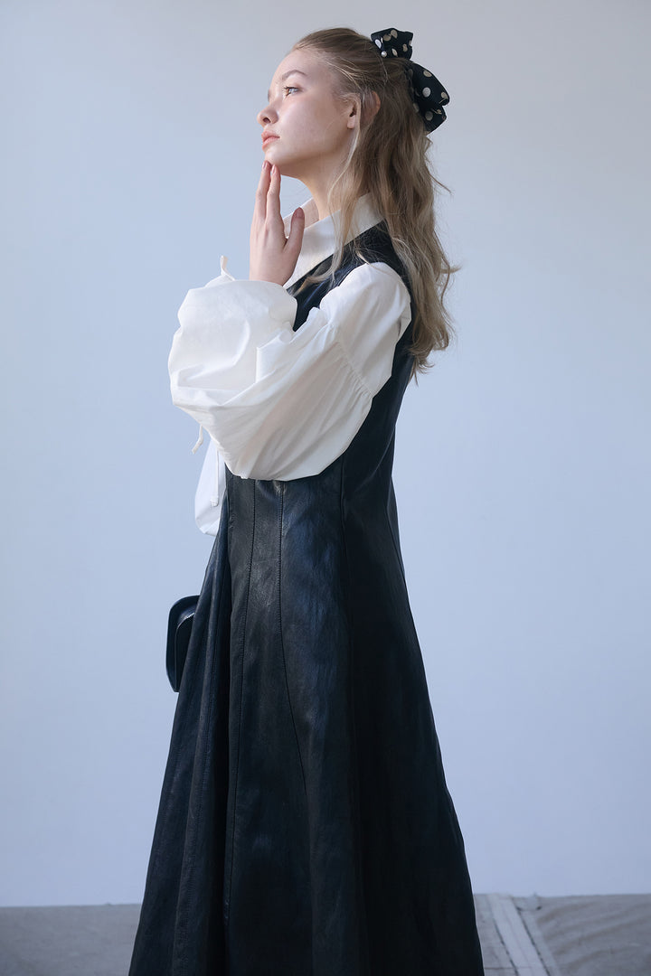 [予約/SET]ワイドスリーブドロストクロップドシャツ+フロントZIPレザーライクジャンスカ(2set)