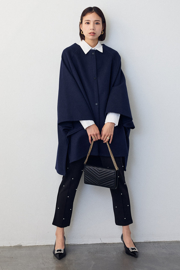 [予約/SET]パネルフレアヘムシャツ+ウールライクドルマンポンチョコート+センターシームランダムパールパンツ(3set)