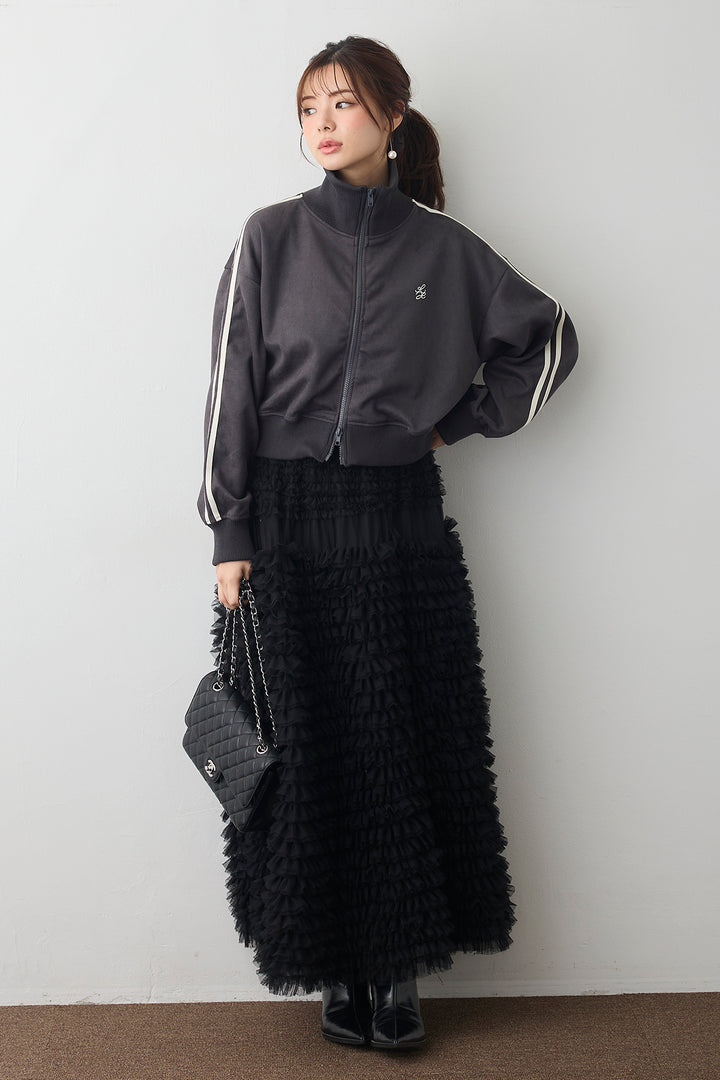 [予約/SET]スエードポンチトラックジャケット+ホイップチュールティアードスカート(2set)