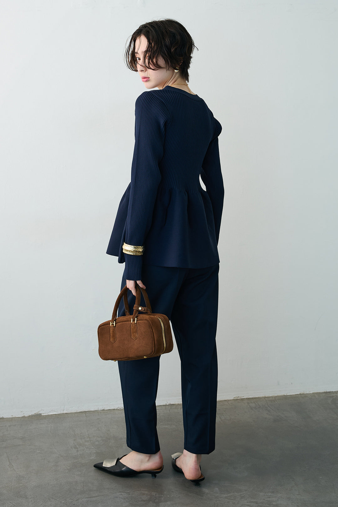 [予約/SET]スポンジペプラムリブニットカーデ+ベルトセットタックテーパードパンツ(2set)