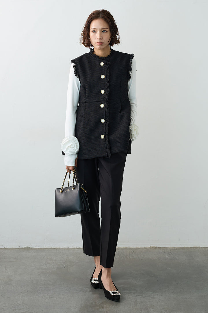 [予約/SET]ツイードペプラム美フォルムジレ+タックテーパードパンツ(2set)