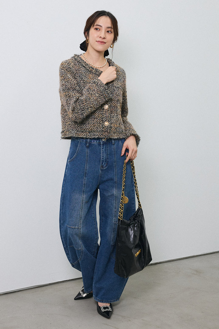 [予約/SET]カラーミックスツイードジャケット+ステッチ美ラインカーブデニムパンツ(2set)